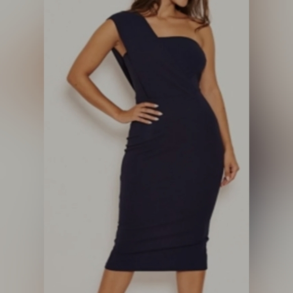 AX París streth slitted darte zipperet sleveless asymmetriecal neckline  blue 6 - Picture 8 of 15